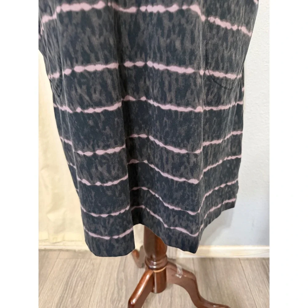 Ellen Tracy Lagenlook Midi Dress L Pima Cotton Animal Stripe T-Shirt Black Combo